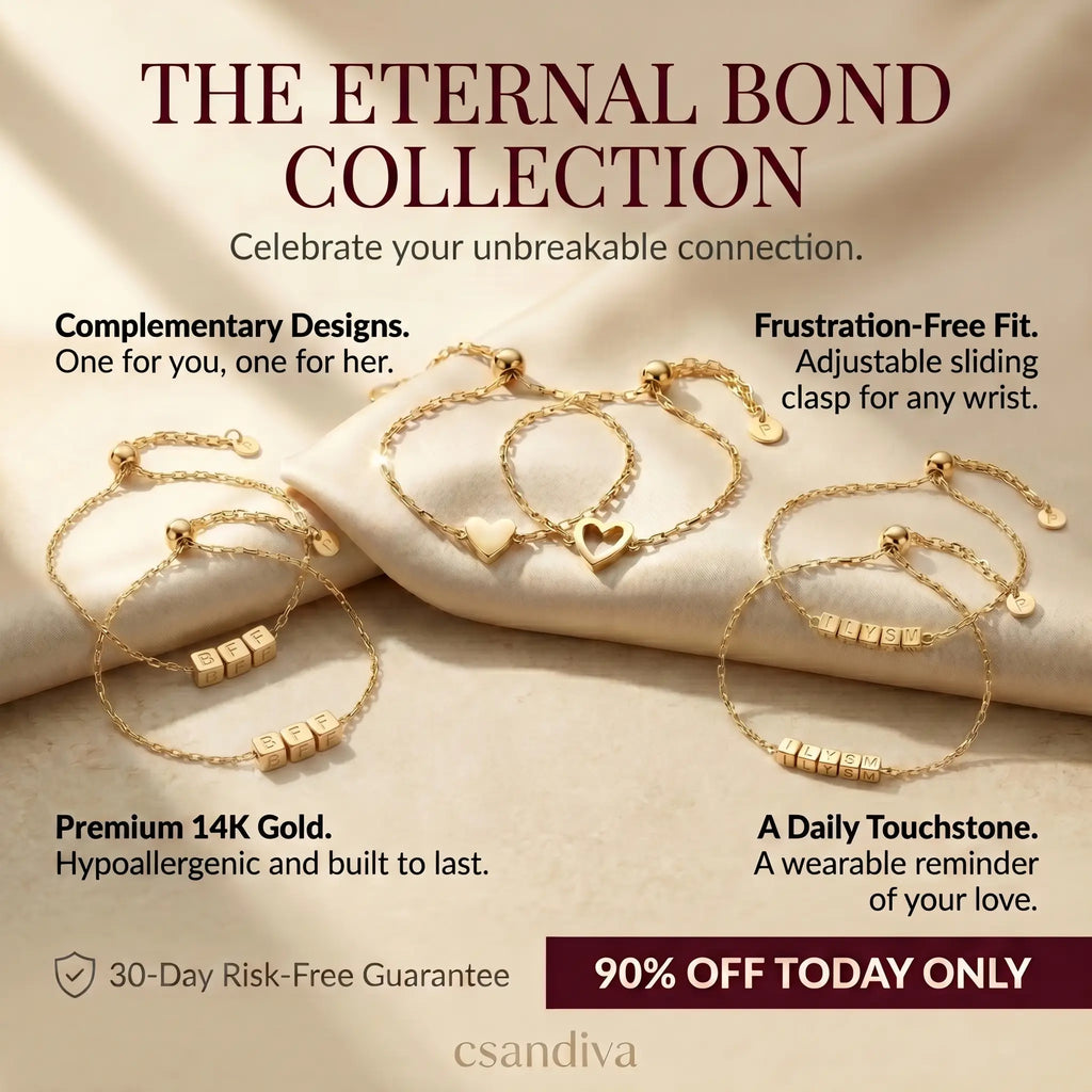 Csandiva 14K Gold "Eternal Bond" Matching Bracelet Set (2-Piece) | Today Only 90% OFF🔥