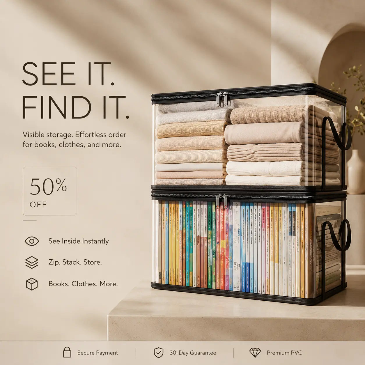 Clear Multi-Purpose Storage Box — See Everything Fast & Keep Books, Clothes, Toys Neatly Organized | Last Day 50% OFF 🔥