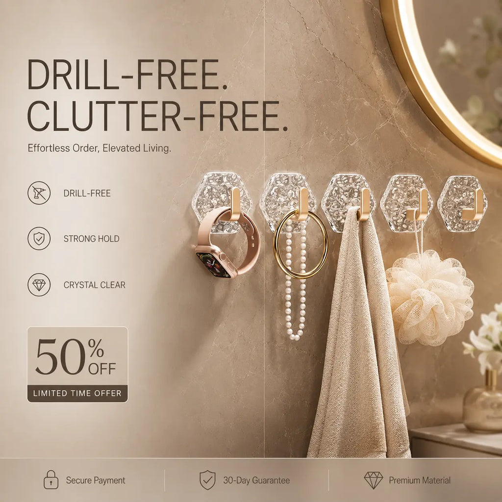 Drill-Free Crystal Wall Hooks – Strong Hold, Elegant Storage | Last Day 50% OFF 🔥