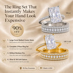 6CT Radiant Moissanite Ring Set – Large-Carat 2-Piece Stackable Ring With Matching 3-Row Band, Silver & 14K Gold Options | Last Day 90% OFF 🔥