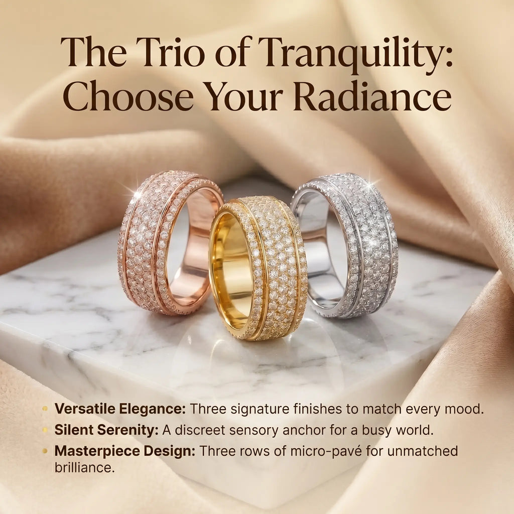 The Ultimate Statement of Calm. Beautifully Crafted. Meet the All-New Wide-Band Pavé Mindfulness Ring. 🔥 Launch Special - 90% OFF Today Only 🔥