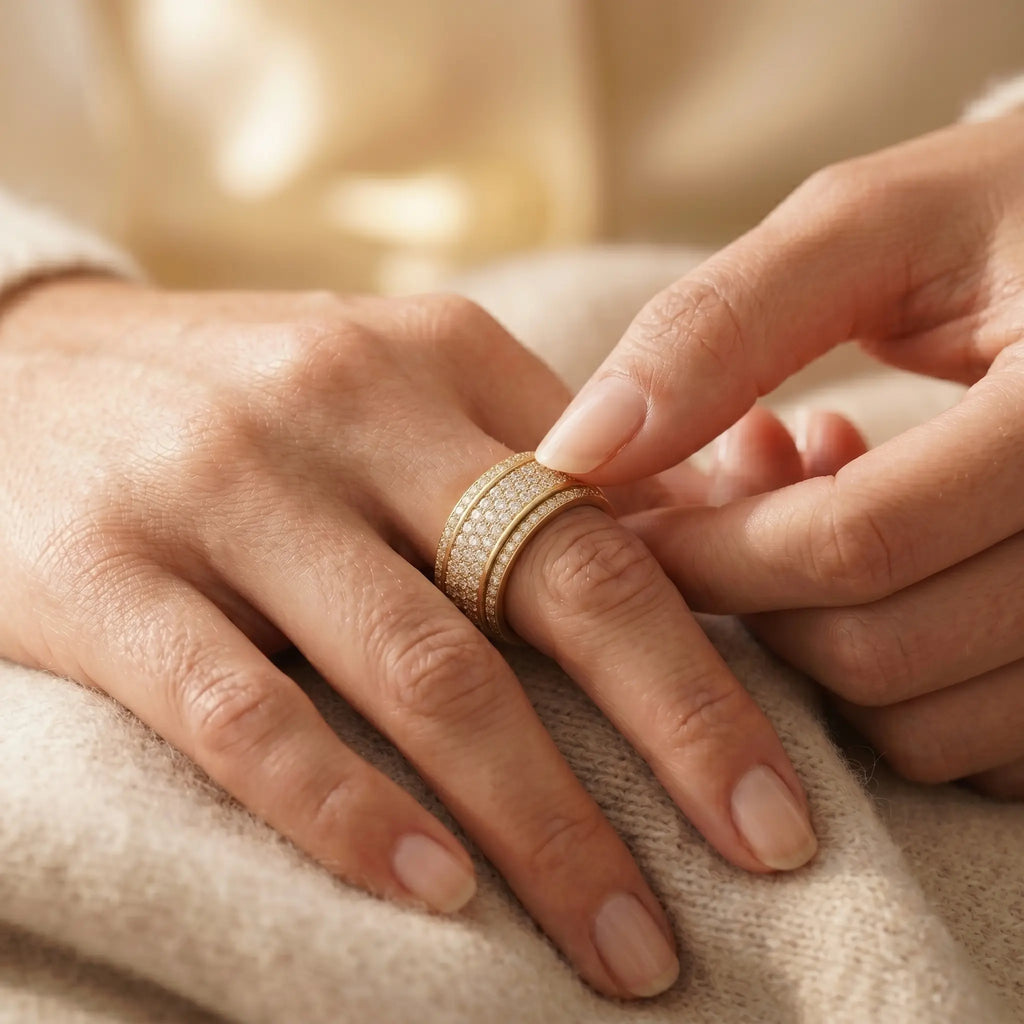 The Ultimate Statement of Calm. Beautifully Crafted. Meet the All-New Wide-Band Pavé Mindfulness Ring. 🔥 Launch Special - 90% OFF Today Only 🔥