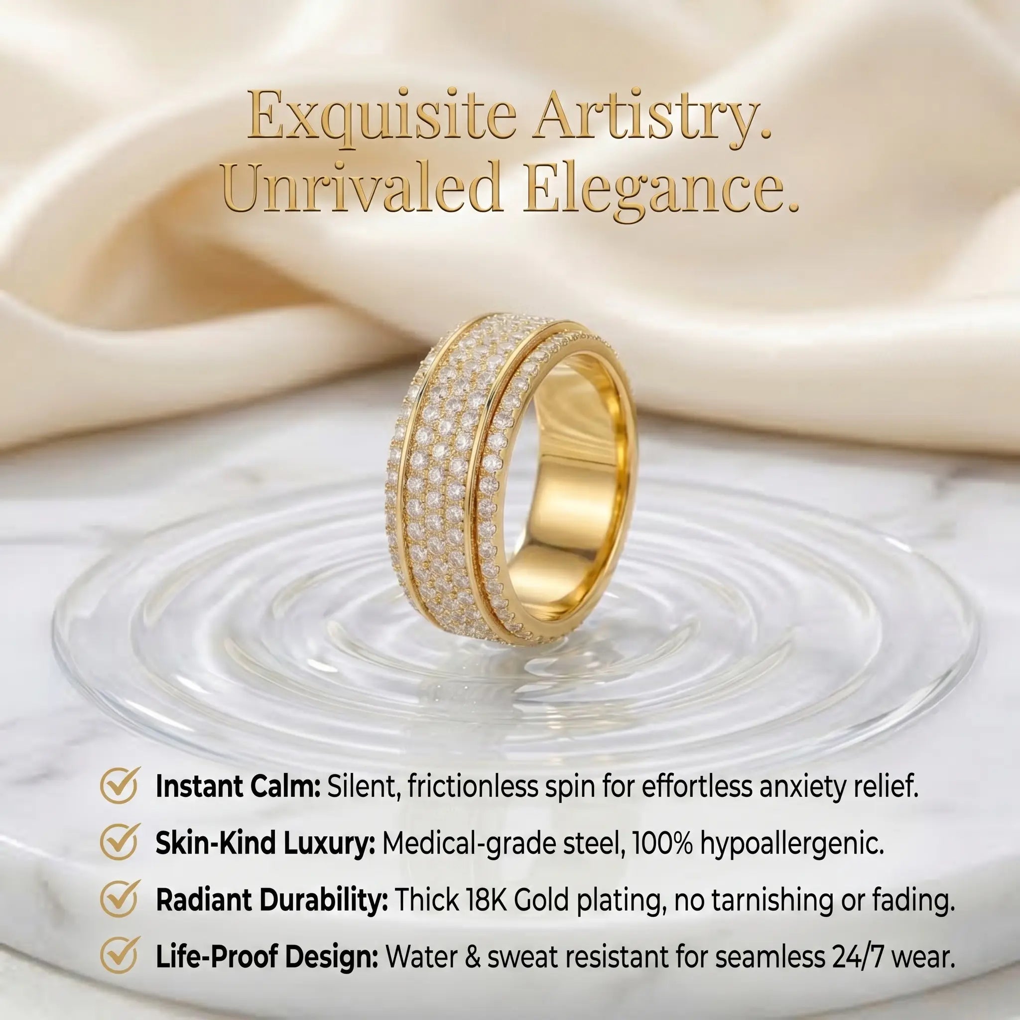 The Ultimate Statement of Calm. Beautifully Crafted. Meet the All-New Wide-Band Pavé Mindfulness Ring. 🔥 Launch Special - 90% OFF Today Only 🔥