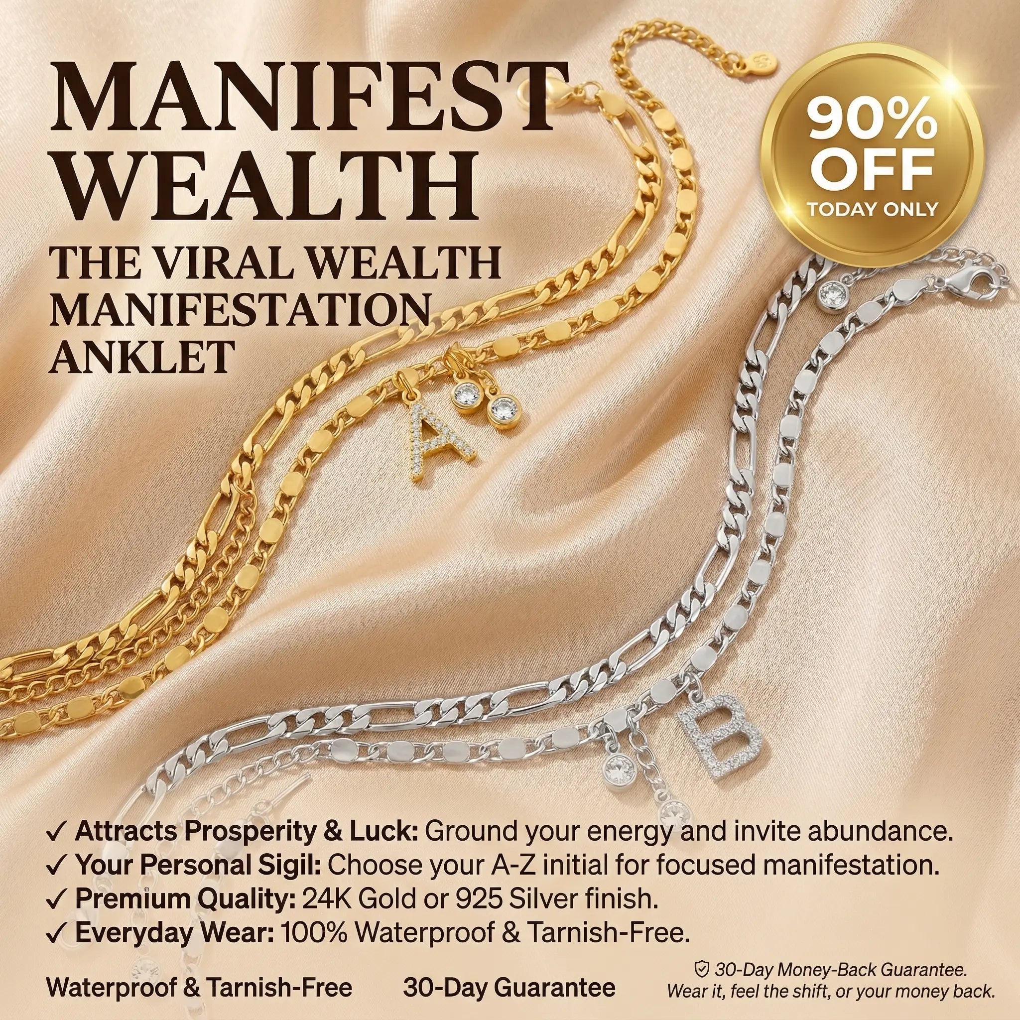 Manifest Your Wealth: The 24K Gold-Aura Personalized Manifestation Anklet -Last Day Sale-90% OFF🔥