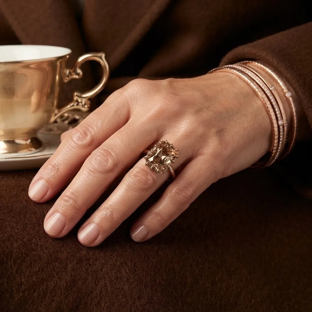 The Empress Vintage Champagne Solitaire – Handcrafted Crown Setting Ring--Last Day Sale-90% OFF🔥