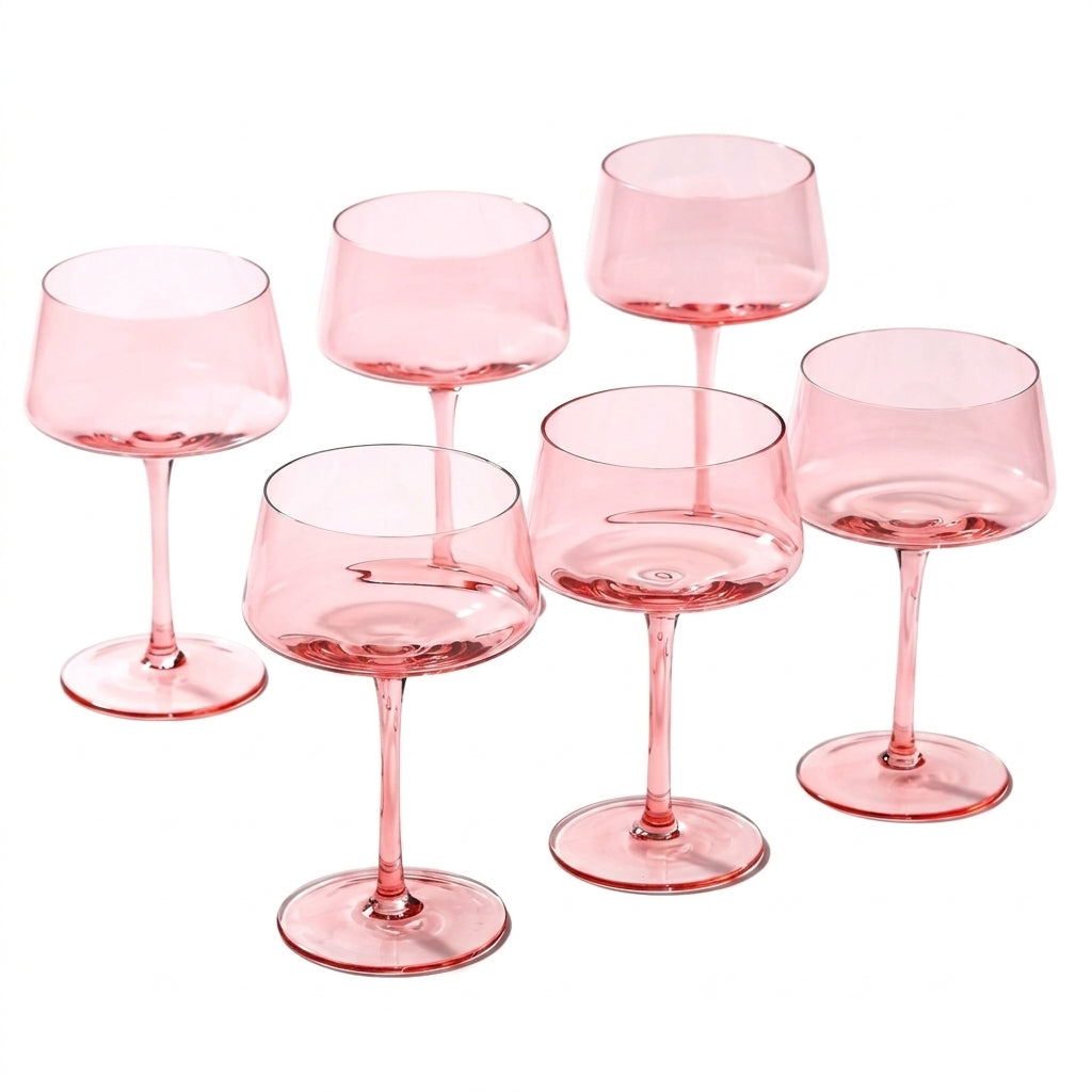 Blush Pink Geometric Glass Coupe Set (Set of 6)