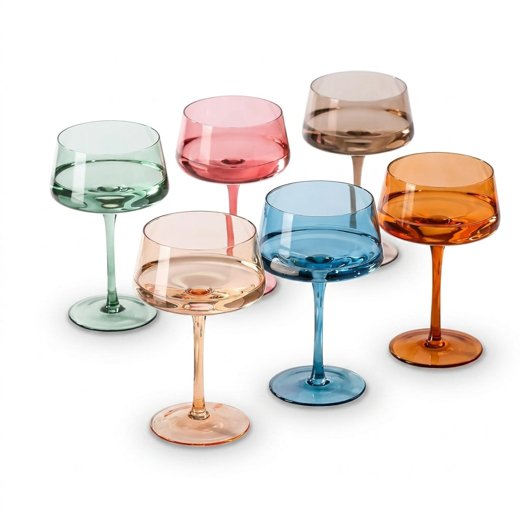 Nordic Colorful Geometric Glass Coupe Set (Set of 6)