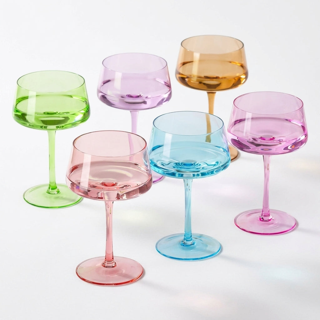 Vibrant Geometric Glass Coupe Set (Set of 6)