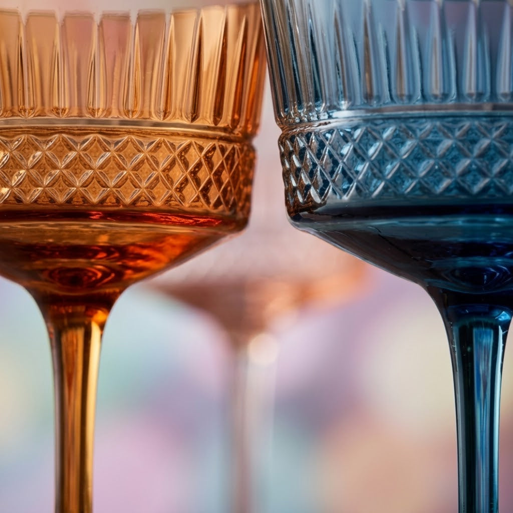 Vintage Embossed Multicolor Glass Coupe Set (Set of 6)