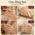 6CT Radiant Moissanite Ring Set – Large-Carat 2-Piece Stackable Ring With Matching 3-Row Band, Silver & 14K Gold Options | Last Day 90% OFF 🔥