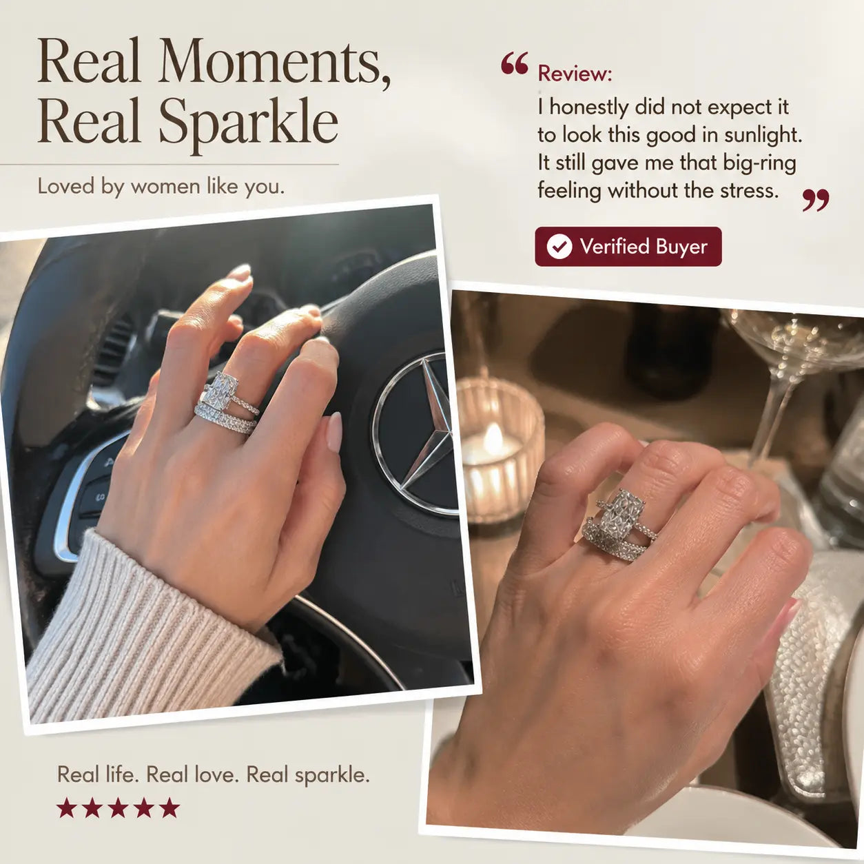 6CT Radiant Moissanite Ring Set – Large-Carat 2-Piece Stackable Ring With Matching 3-Row Band, Silver & 14K Gold Options | Last Day 90% OFF 🔥