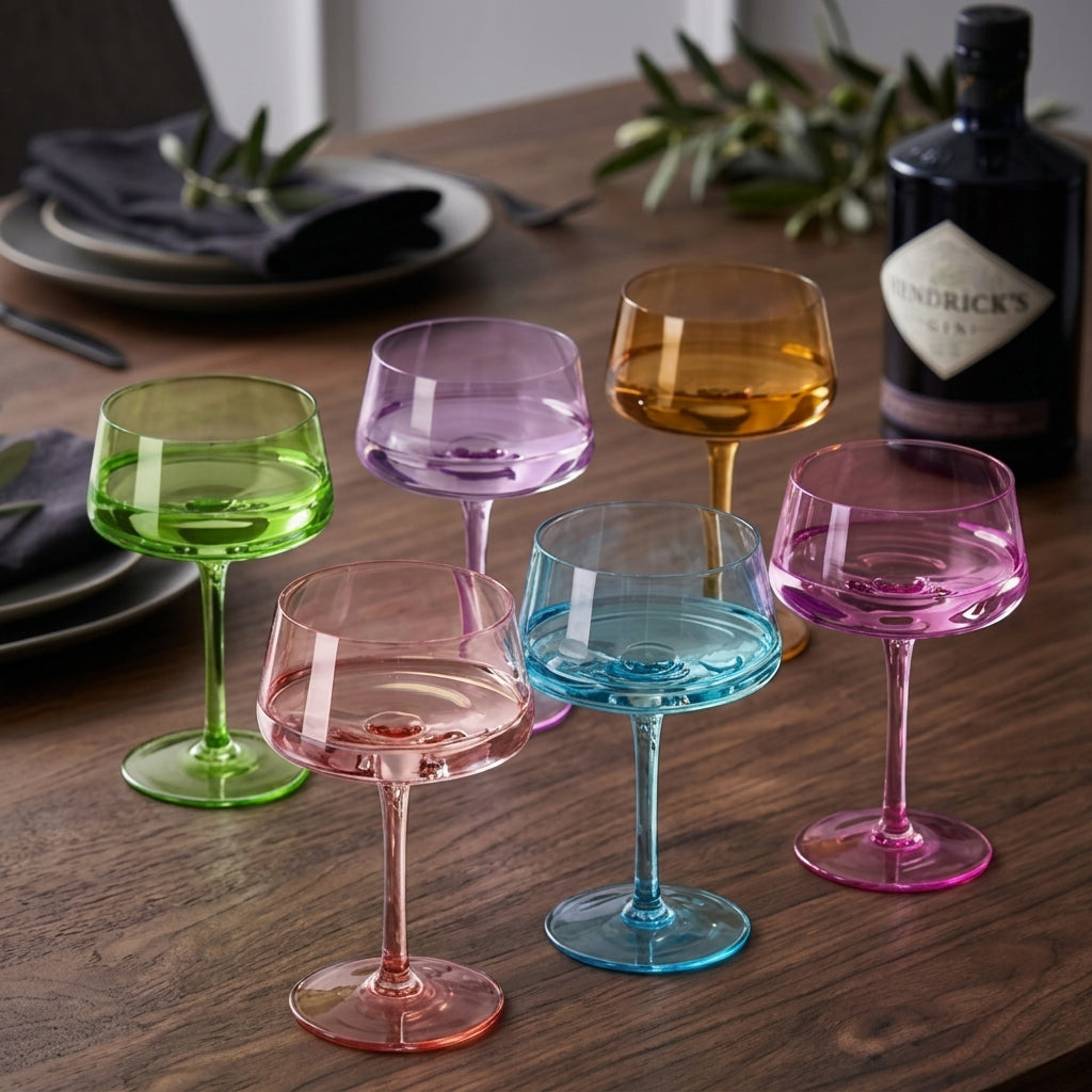 Vibrant Geometric Glass Coupe Set (Set of 6)