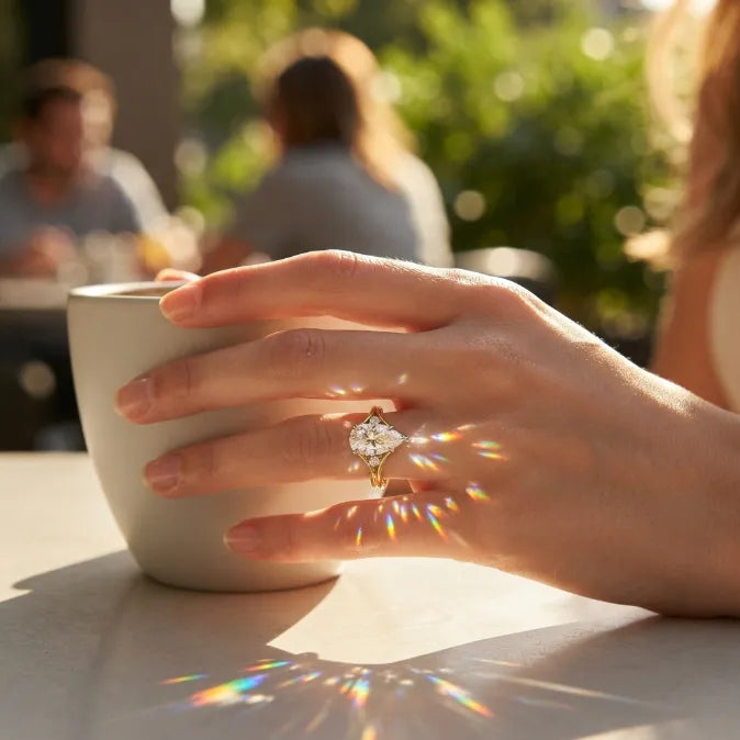 Luxurious Pear-Cut Moissanite Ring | 18K Two-Tone Gold Band with Snag-Free V-Prong | Passes Diamond Tester--Last Day Sale-90% OFF🔥