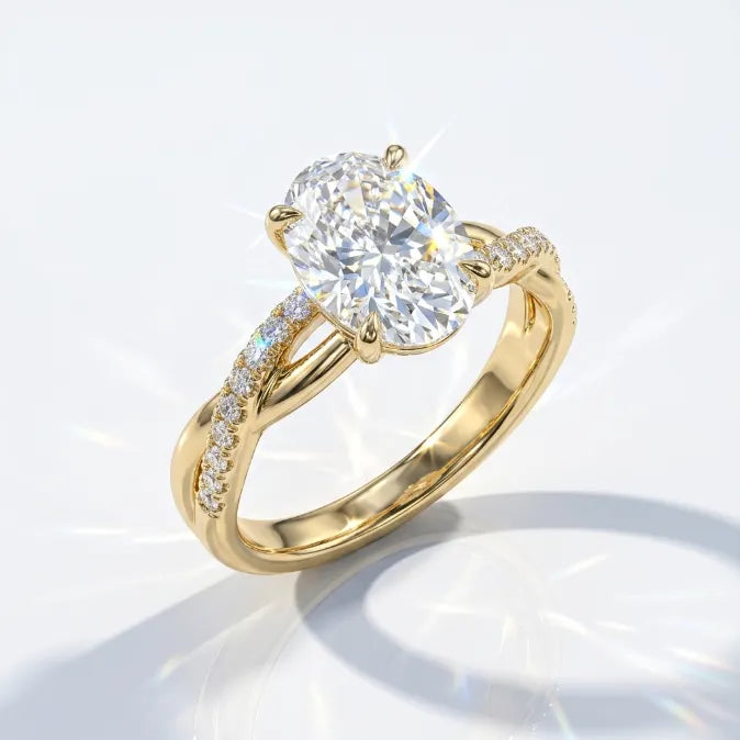 Graceful  Oval Cut Ring with Intertwined Pave Band – Smooth Knuckle-Glide & 360° Sparkle--Last Day Sale-90% OFF🔥