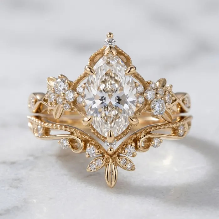 Vintage Crown Marquise Stacking Ring Set — 14K Gold Elegance & Comfort-Fit for Women--Last Day Sale-90% OFF🔥