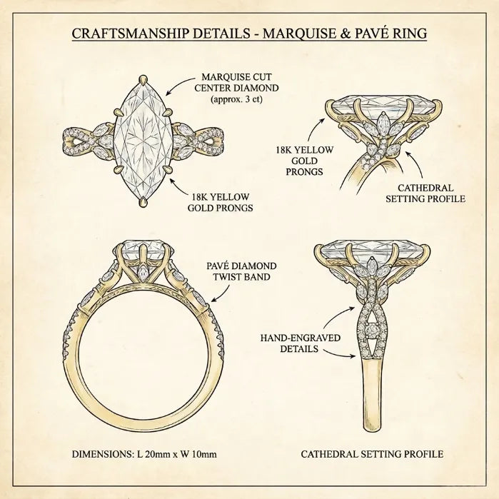 Marquise Lab-Grown Diamond Ring | Slimming Elegance Twisted Vine Ring in 18K Gold--Last Day Sale-90% OFF🔥