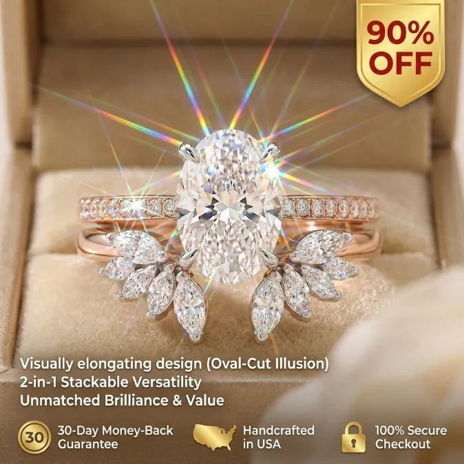 Oval Moissanite Bridal Ring Set | 2-in-1 Stackable Enhancer Band in 14K Gold--Last Day Sale-90% OFF🔥