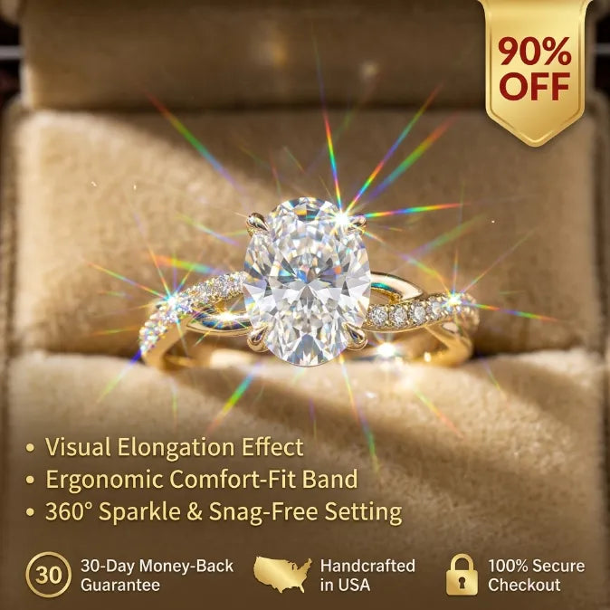 Graceful  Oval Cut Ring with Intertwined Pave Band – Smooth Knuckle-Glide & 360° Sparkle--Last Day Sale-90% OFF🔥
