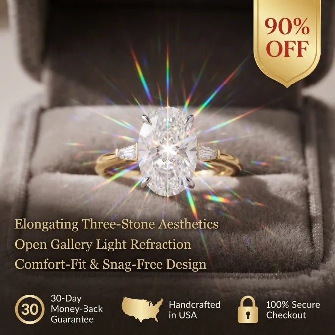 Antique Oval Cut Three-Stone Ring – Classic Elongating Design with Sparkly Tapered Baguette Side Stones--Last Day Sale-90% OFF🔥