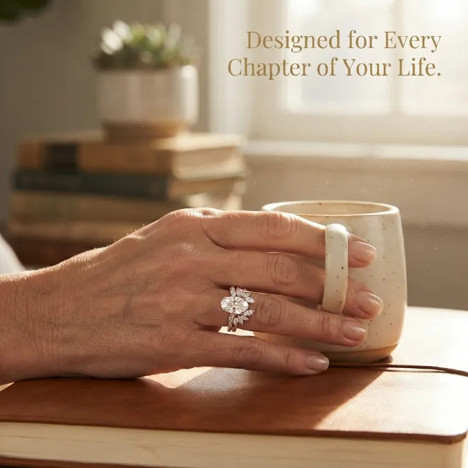 Oval Moissanite Bridal Ring Set | 2-in-1 Stackable Enhancer Band in 14K Gold--Last Day Sale-90% OFF🔥