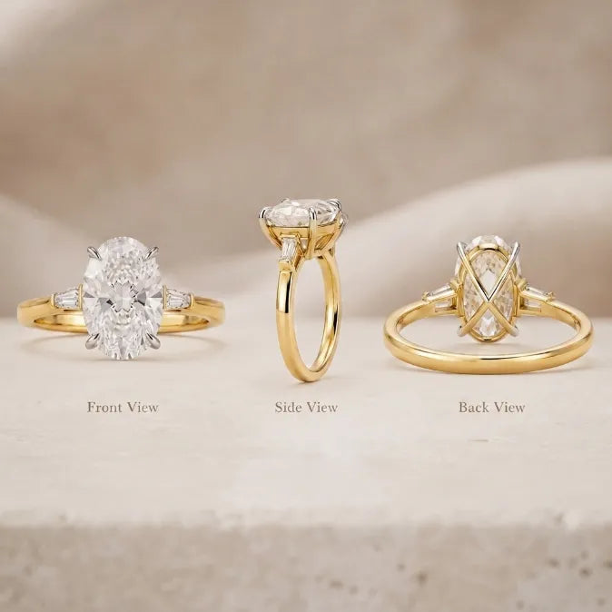 Antique Oval Cut Three-Stone Ring – Classic Elongating Design with Sparkly Tapered Baguette Side Stones--Last Day Sale-90% OFF🔥