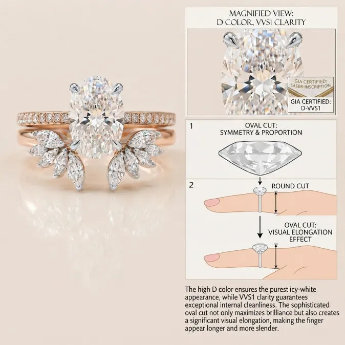 Oval Moissanite Bridal Ring Set | 2-in-1 Stackable Enhancer Band in 14K Gold--Last Day Sale-90% OFF🔥
