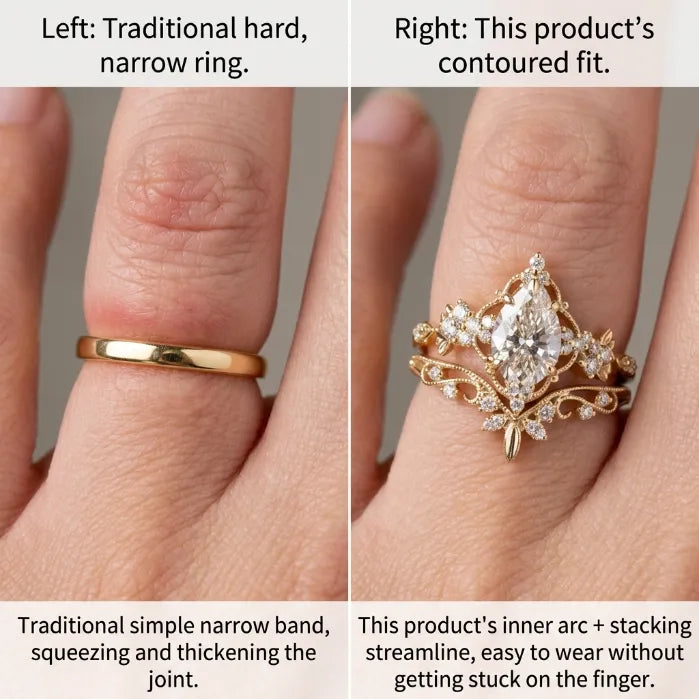 Vintage Crown Marquise Stacking Ring Set — 14K Gold Elegance & Comfort-Fit for Women--Last Day Sale-90% OFF🔥