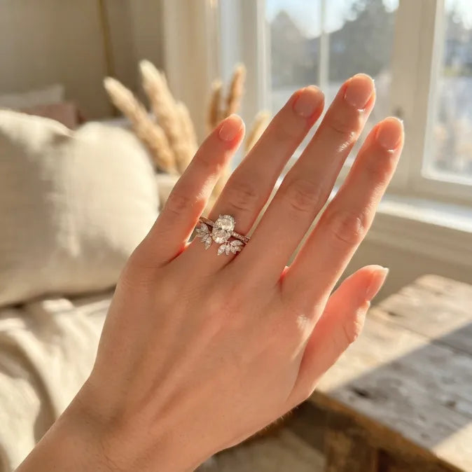 Oval Moissanite Bridal Ring Set | 2-in-1 Stackable Enhancer Band in 14K Gold--Last Day Sale-90% OFF🔥