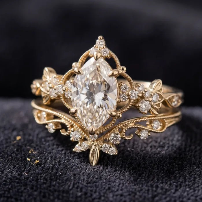 Vintage Crown Marquise Stacking Ring Set — 14K Gold Elegance & Comfort-Fit for Women--Last Day Sale-90% OFF🔥