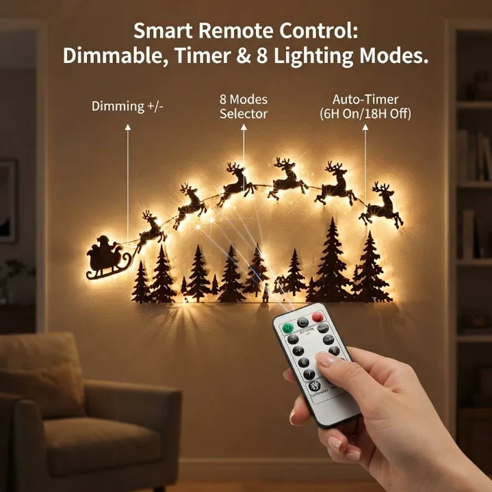 Holiday Magic LED Wooden Reindeer Sleigh Hanging Decor for Living Room & Home