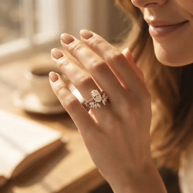 Oval Moissanite Bridal Ring Set | 2-in-1 Stackable Enhancer Band in 14K Gold--Last Day Sale-90% OFF🔥