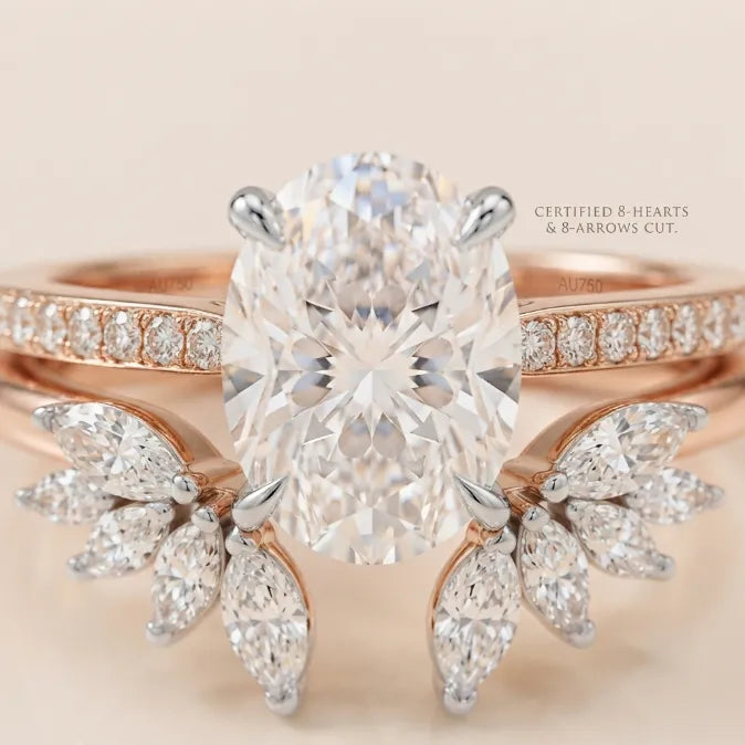 Oval Moissanite Bridal Ring Set | 2-in-1 Stackable Enhancer Band in 14K Gold--Last Day Sale-90% OFF🔥