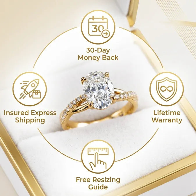 Graceful  Oval Cut Ring with Intertwined Pave Band – Smooth Knuckle-Glide & 360° Sparkle--Last Day Sale-90% OFF🔥