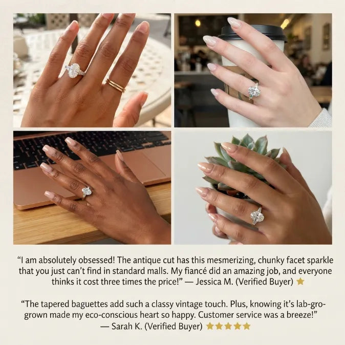 Antique Oval Cut Three-Stone Ring – Classic Elongating Design with Sparkly Tapered Baguette Side Stones--Last Day Sale-90% OFF🔥