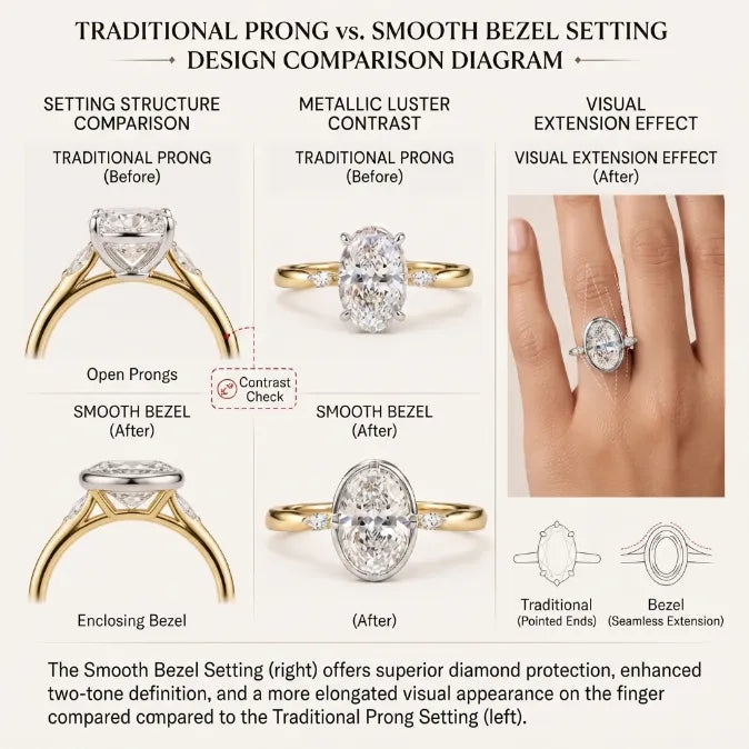 Smooth Bezel Oval Moissanite Ring | Zero-Snag Luxury for Everyday Wear--Last Day Sale-90% OFF🔥