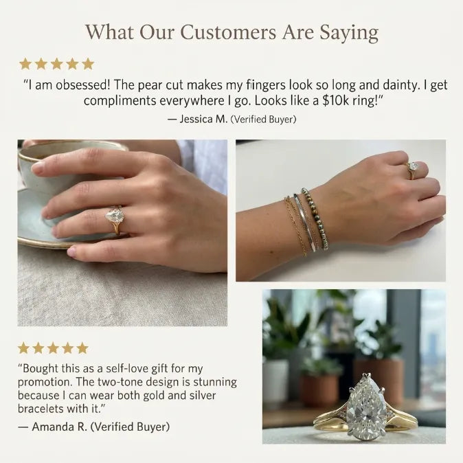 Luxurious Pear-Cut Moissanite Ring | 18K Two-Tone Gold Band with Snag-Free V-Prong | Passes Diamond Tester--Last Day Sale-90% OFF🔥
