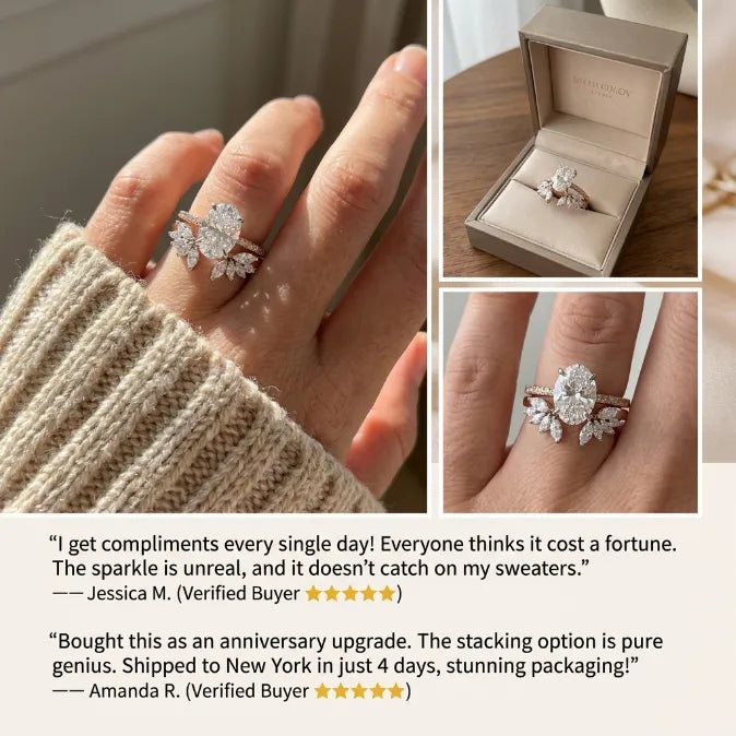 Oval Moissanite Bridal Ring Set | 2-in-1 Stackable Enhancer Band in 14K Gold--Last Day Sale-90% OFF🔥