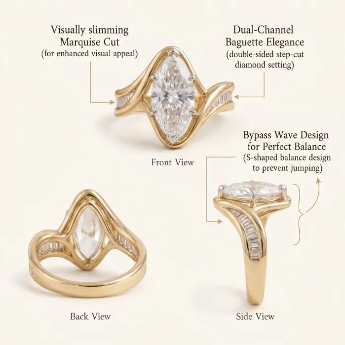 Marquise Diamond Wave Ring – Slenderizing Finger Design & Catch-Free Comfort--Last Day Sale-90% OFF🔥