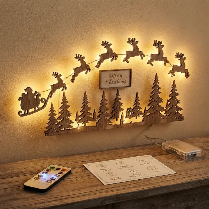 Holiday Magic LED Wooden Reindeer Sleigh Hanging Decor for Living Room & Home