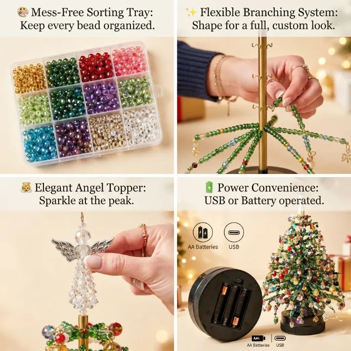 DIY Beaded Crystal Christmas Tree Kit | Sparkling Tabletop Holiday Decor & Stress-Relief Crafting Gift for Women & Home