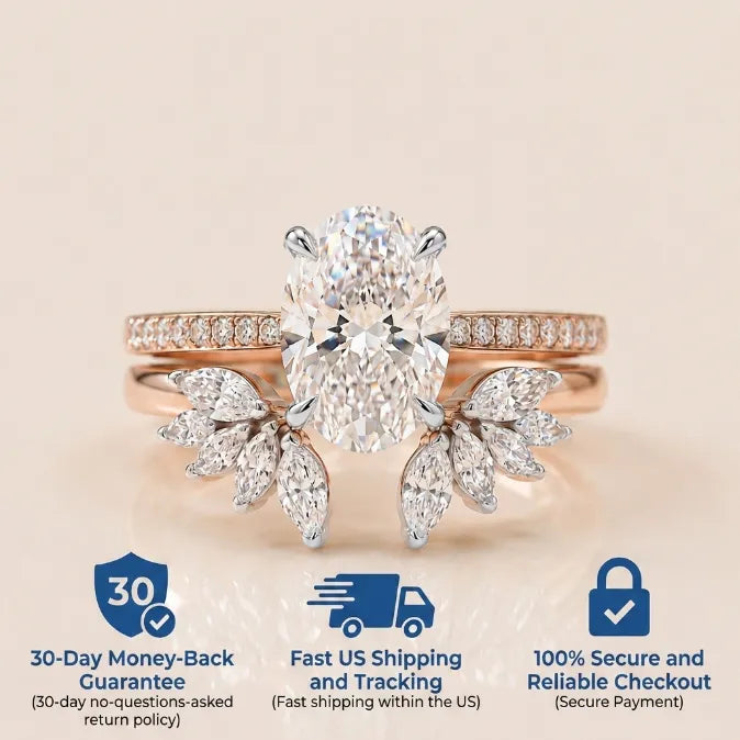 Oval Moissanite Bridal Ring Set | 2-in-1 Stackable Enhancer Band in 14K Gold--Last Day Sale-90% OFF🔥