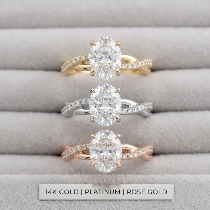 Graceful  Oval Cut Ring with Intertwined Pave Band – Smooth Knuckle-Glide & 360° Sparkle--Last Day Sale-90% OFF🔥