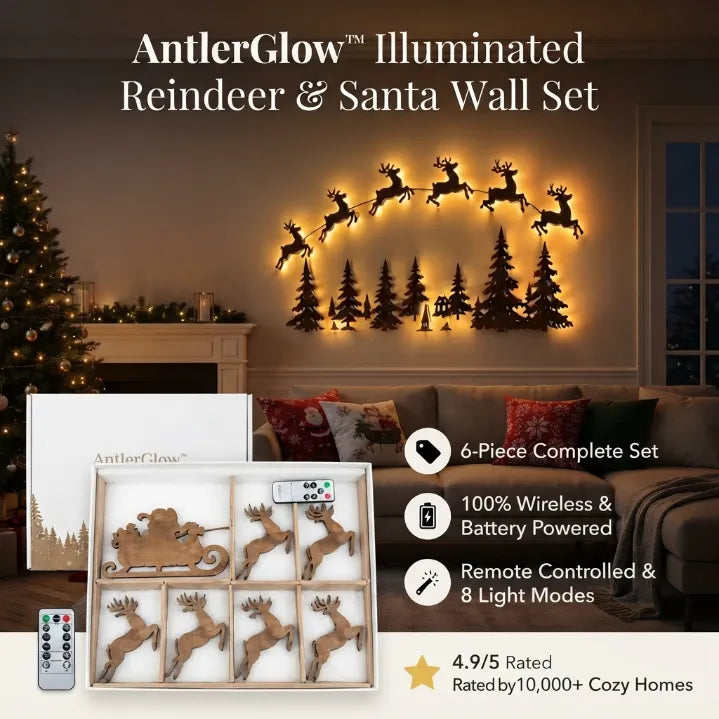 Holiday Magic LED Wooden Reindeer Sleigh Hanging Decor for Living Room & Home