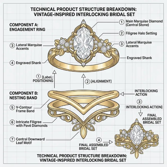 Vintage Crown Marquise Stacking Ring Set — 14K Gold Elegance & Comfort-Fit for Women--Last Day Sale-90% OFF🔥