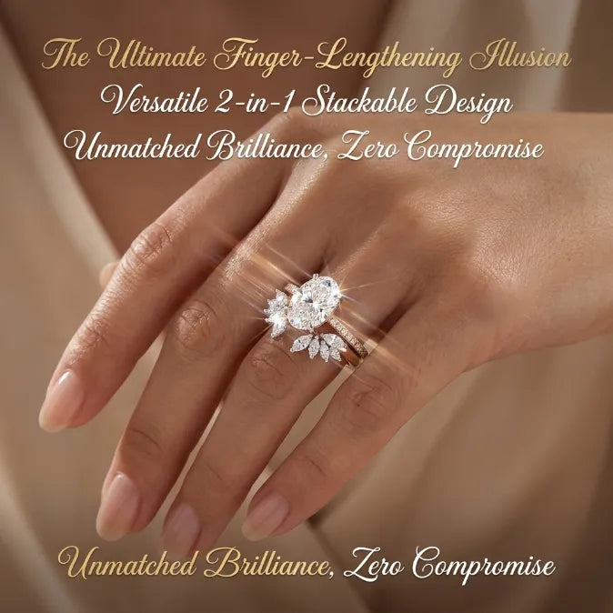Oval Moissanite Bridal Ring Set | 2-in-1 Stackable Enhancer Band in 14K Gold--Last Day Sale-90% OFF🔥