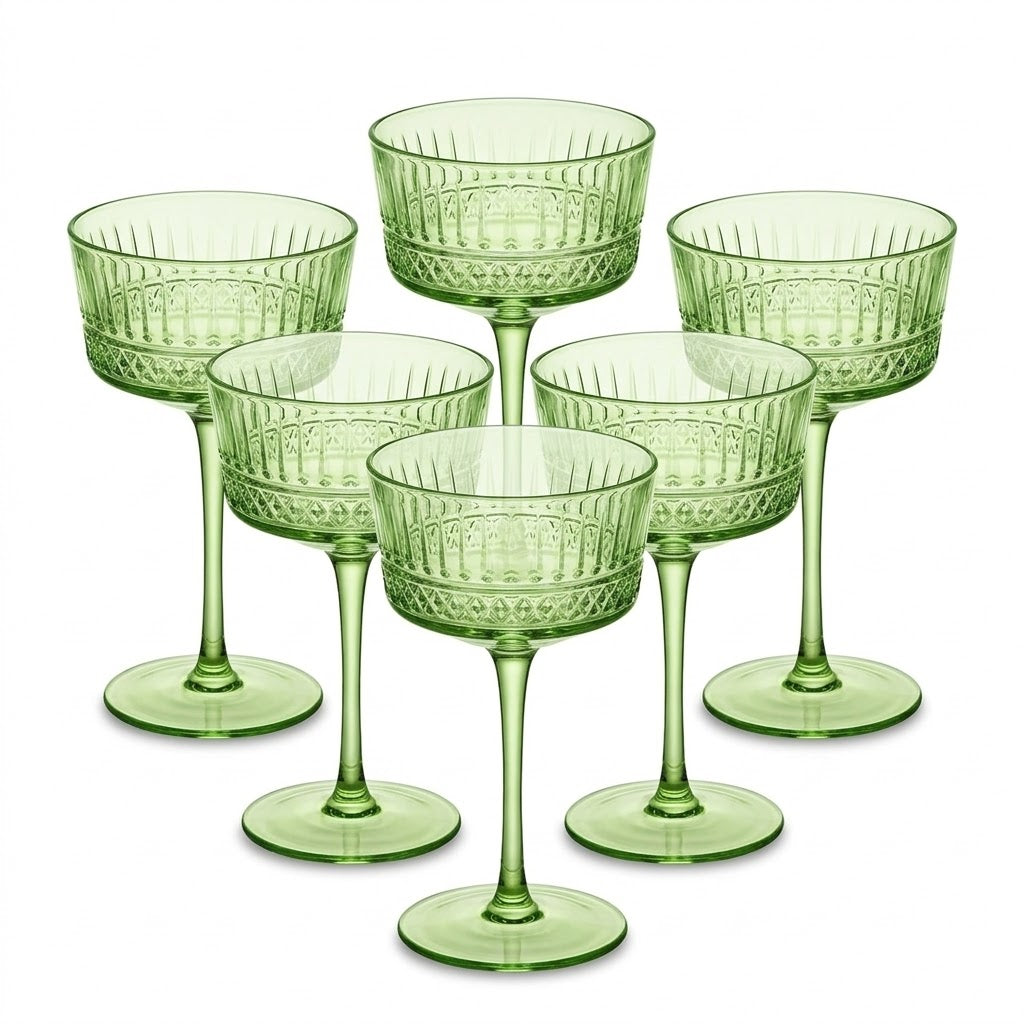 Vintage Embossed Mint Green Glass Coupe Set (Set of 6)