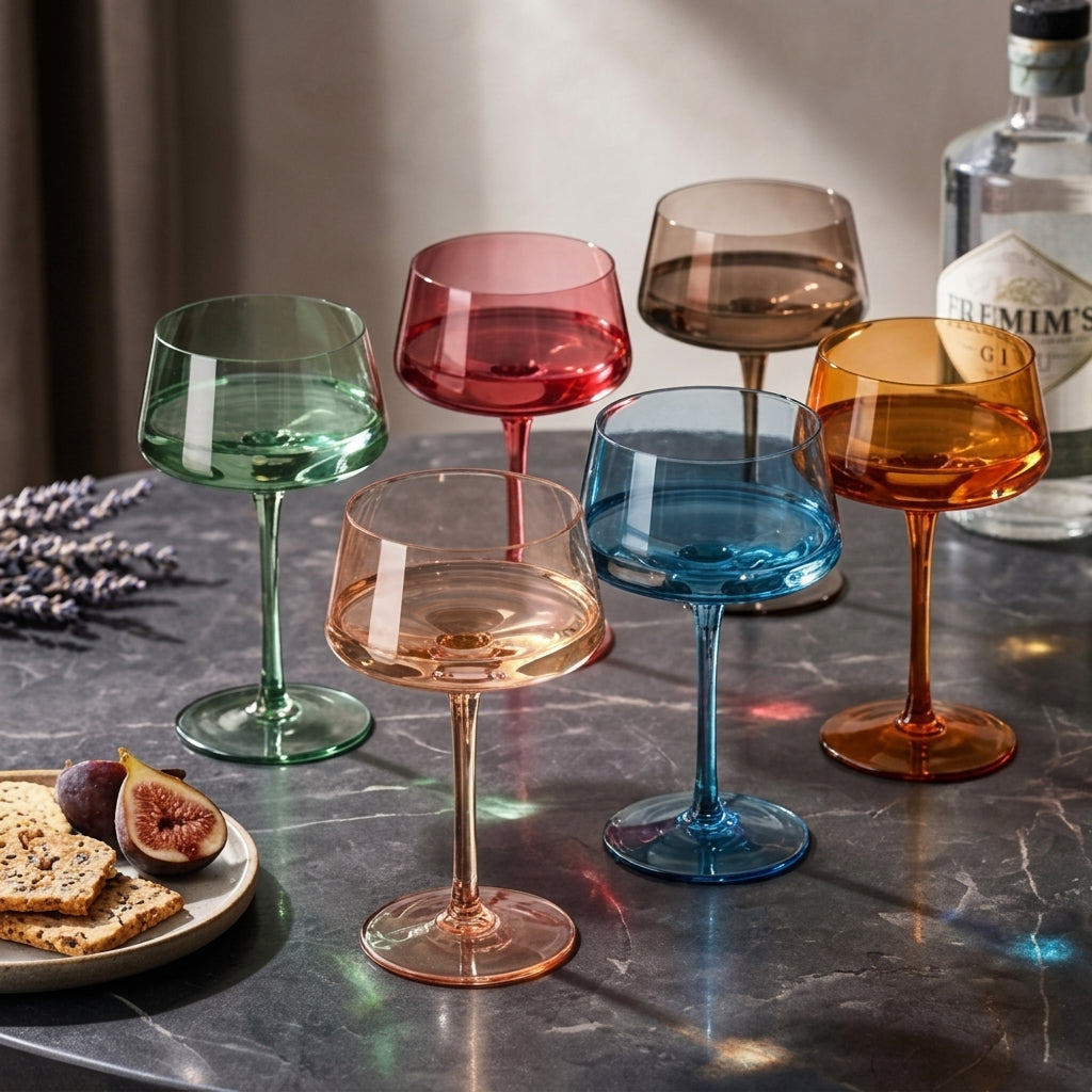 Nordic Colorful Geometric Glass Coupe Set (Set of 6)
