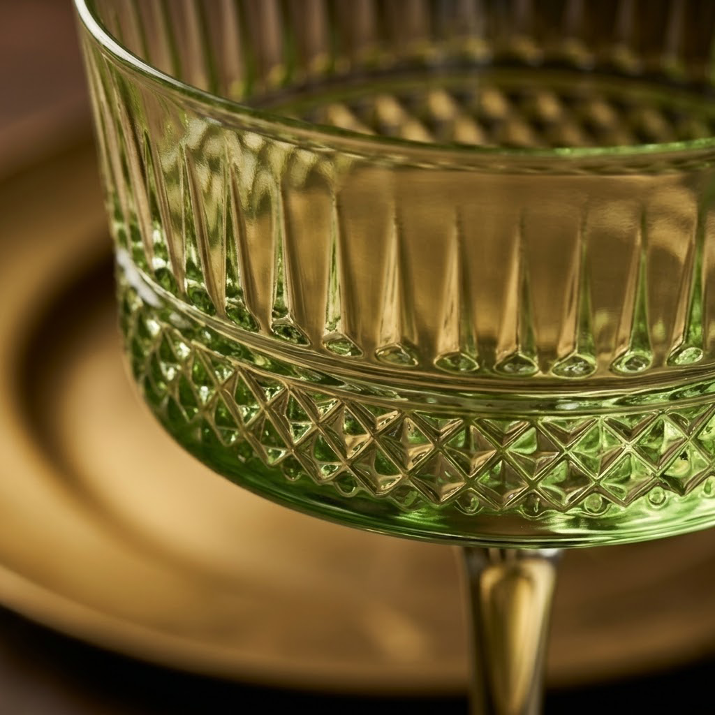 Vintage Embossed Mint Green Glass Coupe Set (Set of 6)