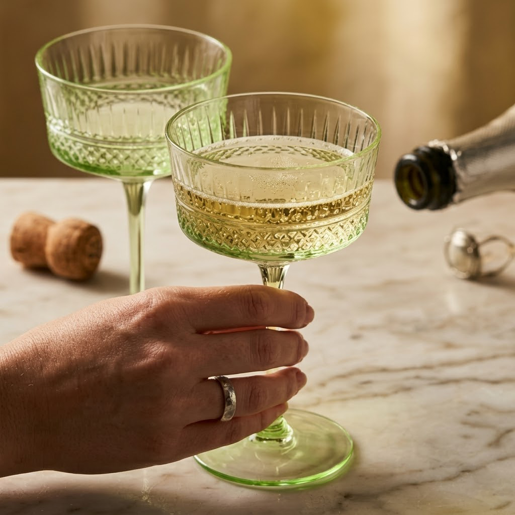 Vintage Embossed Mint Green Glass Coupe Set (Set of 6)