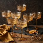 Vintage Embossed Amber Glass Coupe Set (Set of 6)